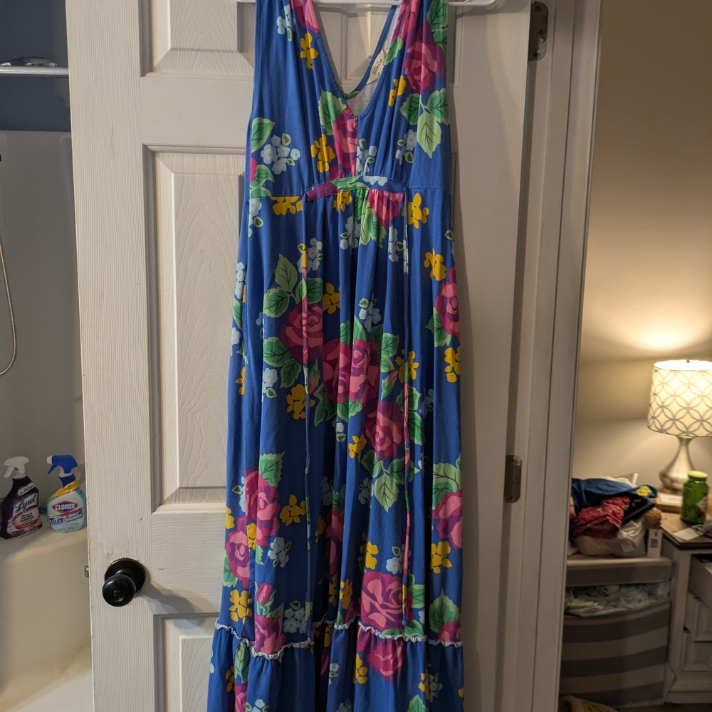 Floral Maxi Dress in Blue and Pink